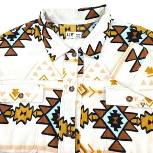 LIV Outdoor Fleece Shirt Jacket Womens 3X White Geometric Southwestern NEW